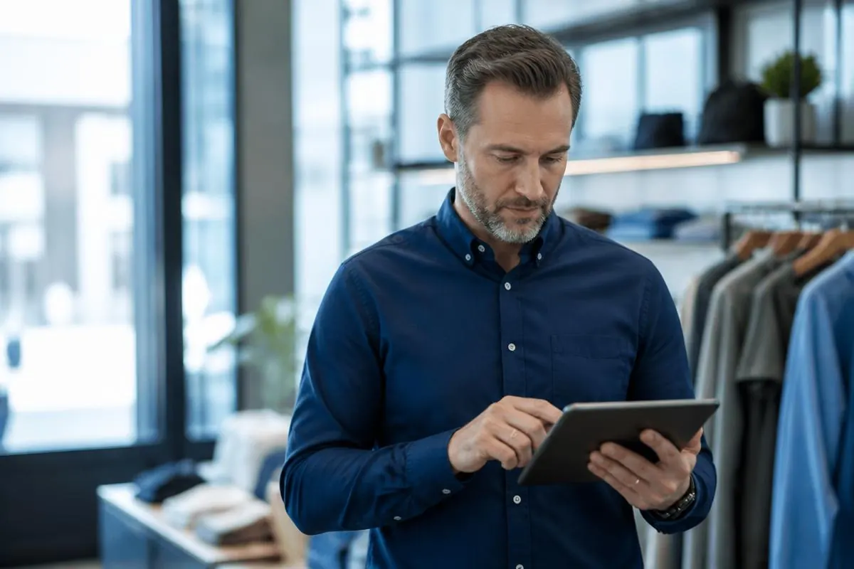Franqueado analisando indicadores financeiros da sua unidade em um tablet